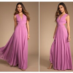 LULU's Prom Sexy Flowy Wedding Bridesmaid Vivid Imagination Cutout Maxi Dress